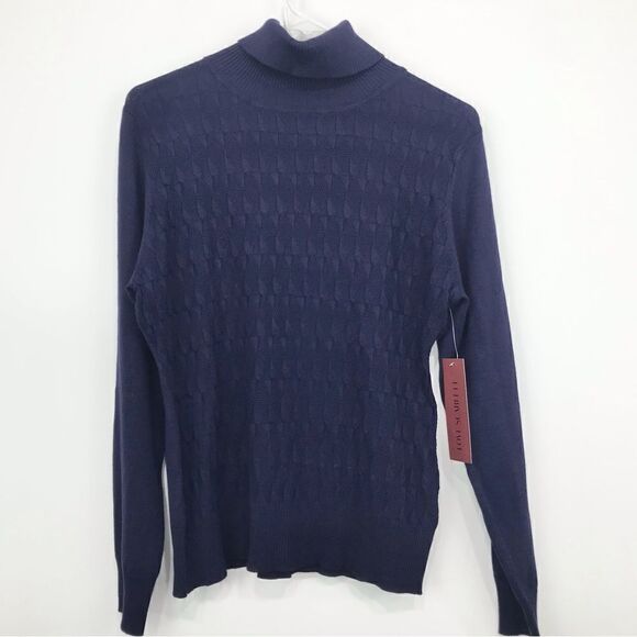 Love Scarlett Navy Blue Knit Pullover Turtleneck Sweater NEW - Picture 1 of 14